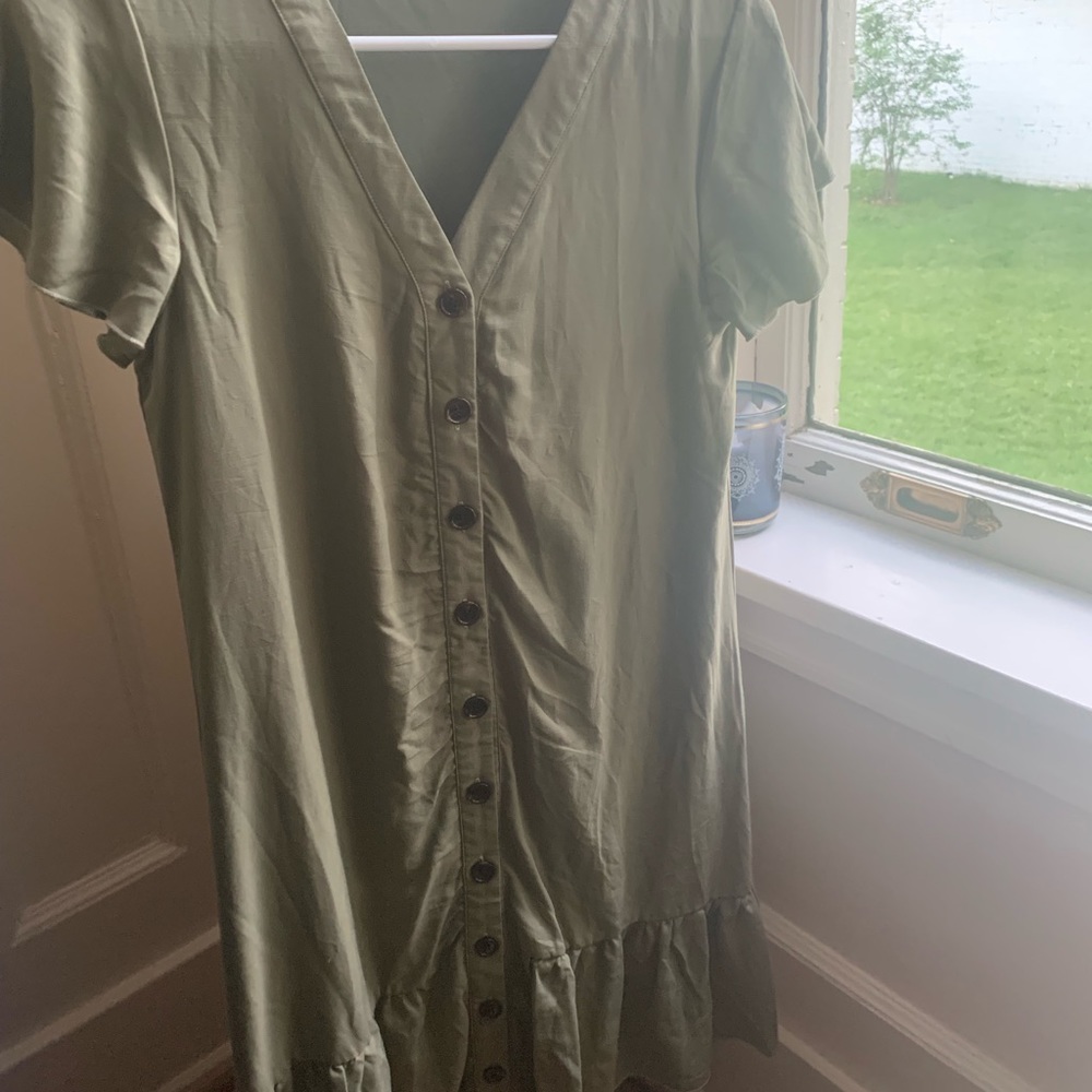 olive green button down dress